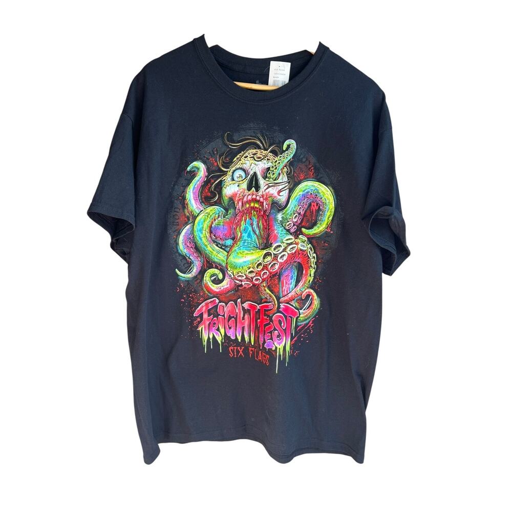 Six Flags Octopus Skull Men's Tee Shirt Black Size XL NEW with Tags